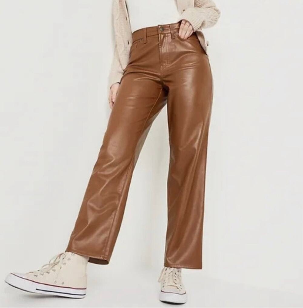 Old Navy OG High Rise Loose Faux Leather Pants in brown NEW 10